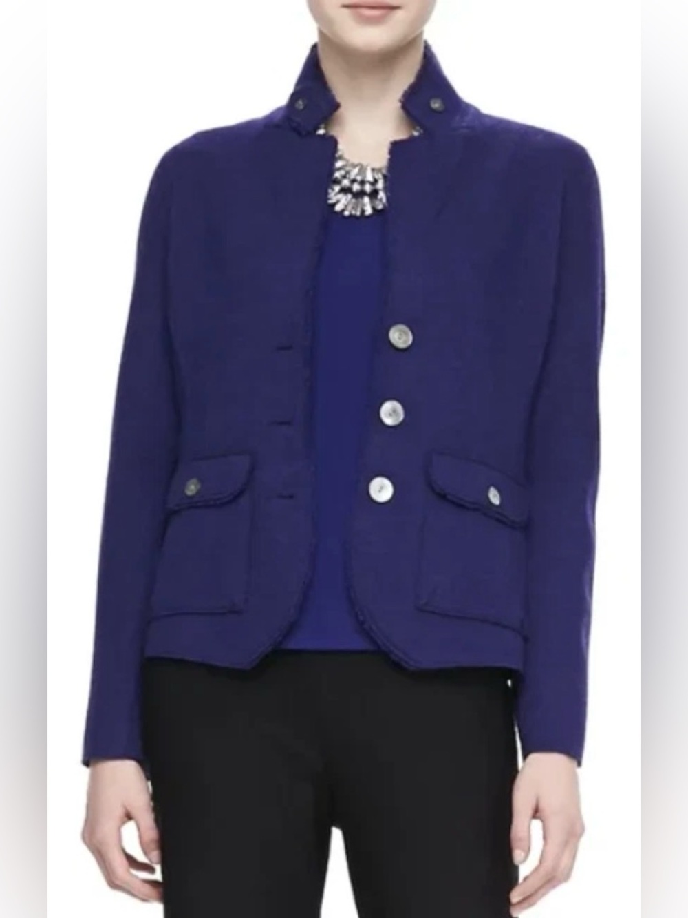 Eileen Fisher Woman 1X Felted Boiled Merino Wool Stand-Collar Blazer Jacket Navy